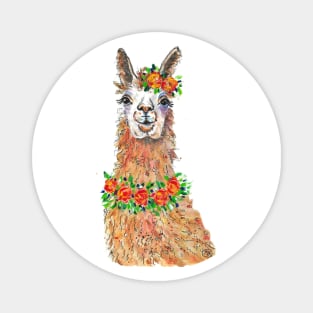 Cute Alpaca, Llama with flowers Magnet